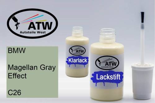 BMW, Magellan Gray Effect, C26: 20ml Lackstift + 20ml Klarlack - Set, von ATW Autoteile West.